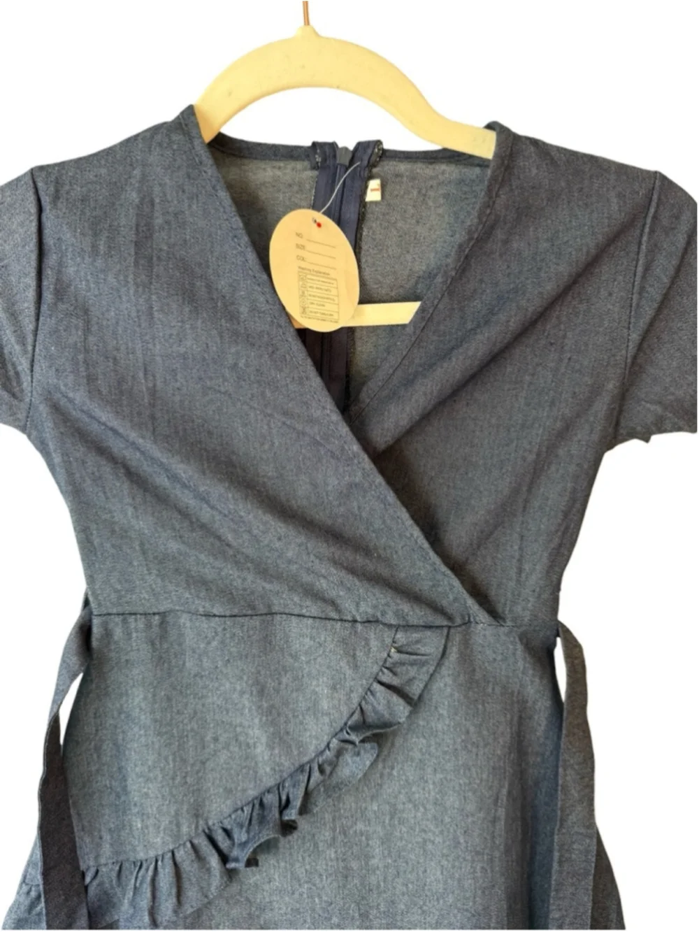 Beauty Fashion Kids Denim Look Wrap Dress Size L Fits Smaller Ruffle Hem - Picture 8 of 11